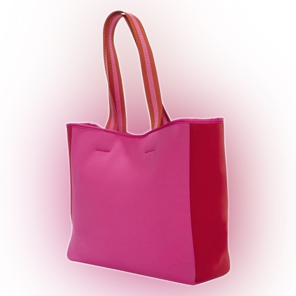 NWT SUMMERSALT Neoprene Beach Tote in Pink/Red Pool Party Travel Pink Preppy NEW - Picture 4 of 10